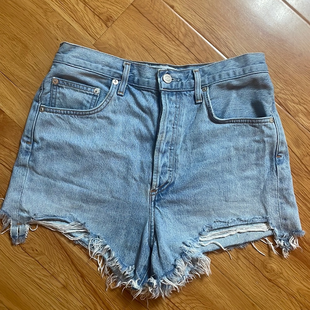 AGolde Dee High Waist Shorts 28 light wash button fly